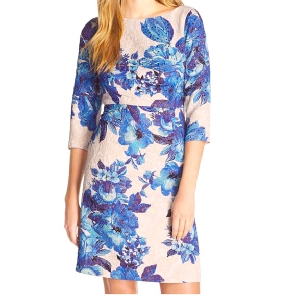 Adrianna Papell Dresses & Skirts - NWT! Adrianna Papell Matelsee Metallic Jacquard Sheath Floral Dress Size 8